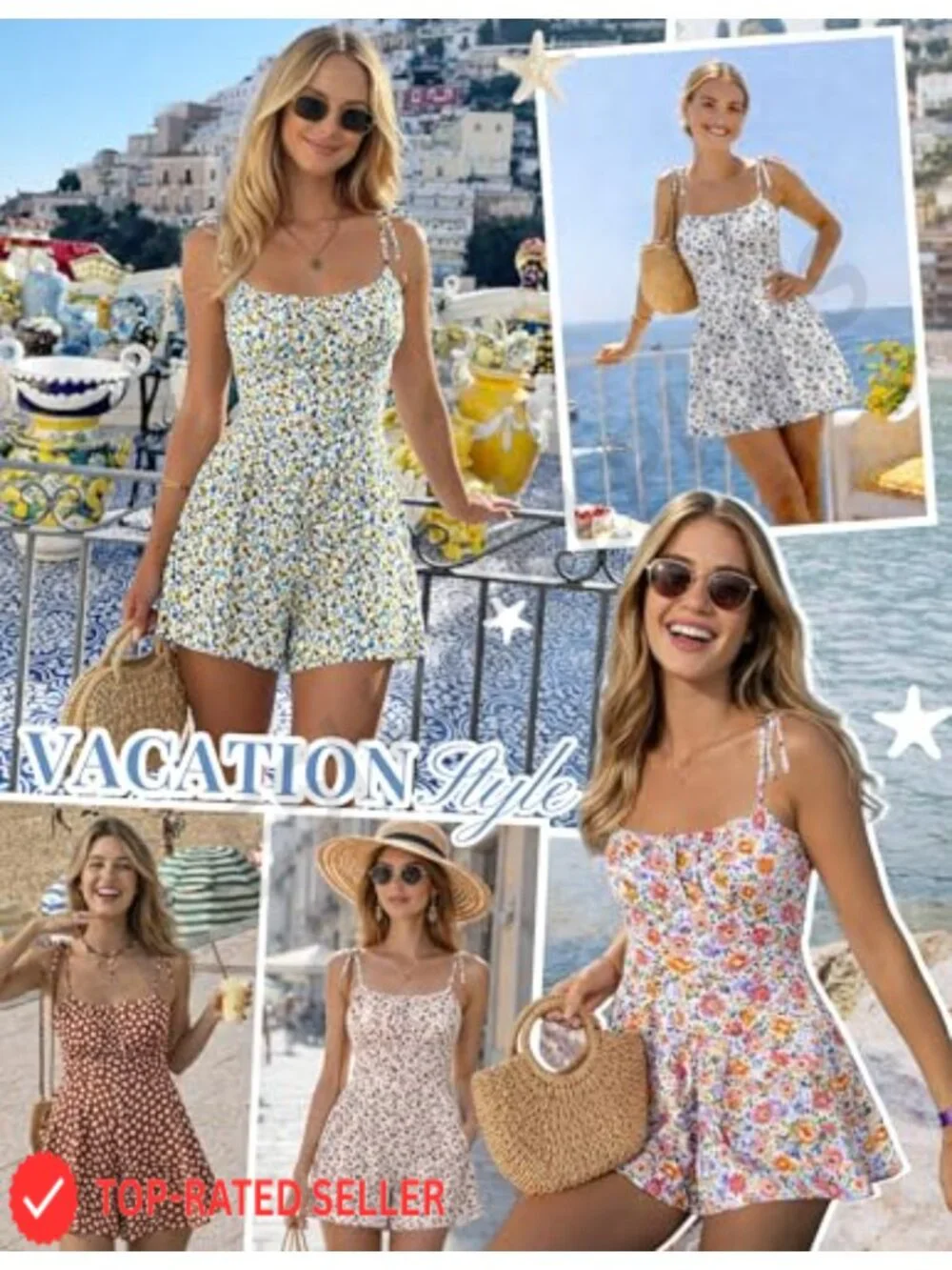 Boho Floral Smocked Romper Women Sleeveless Backless Adjustable Straps Summer